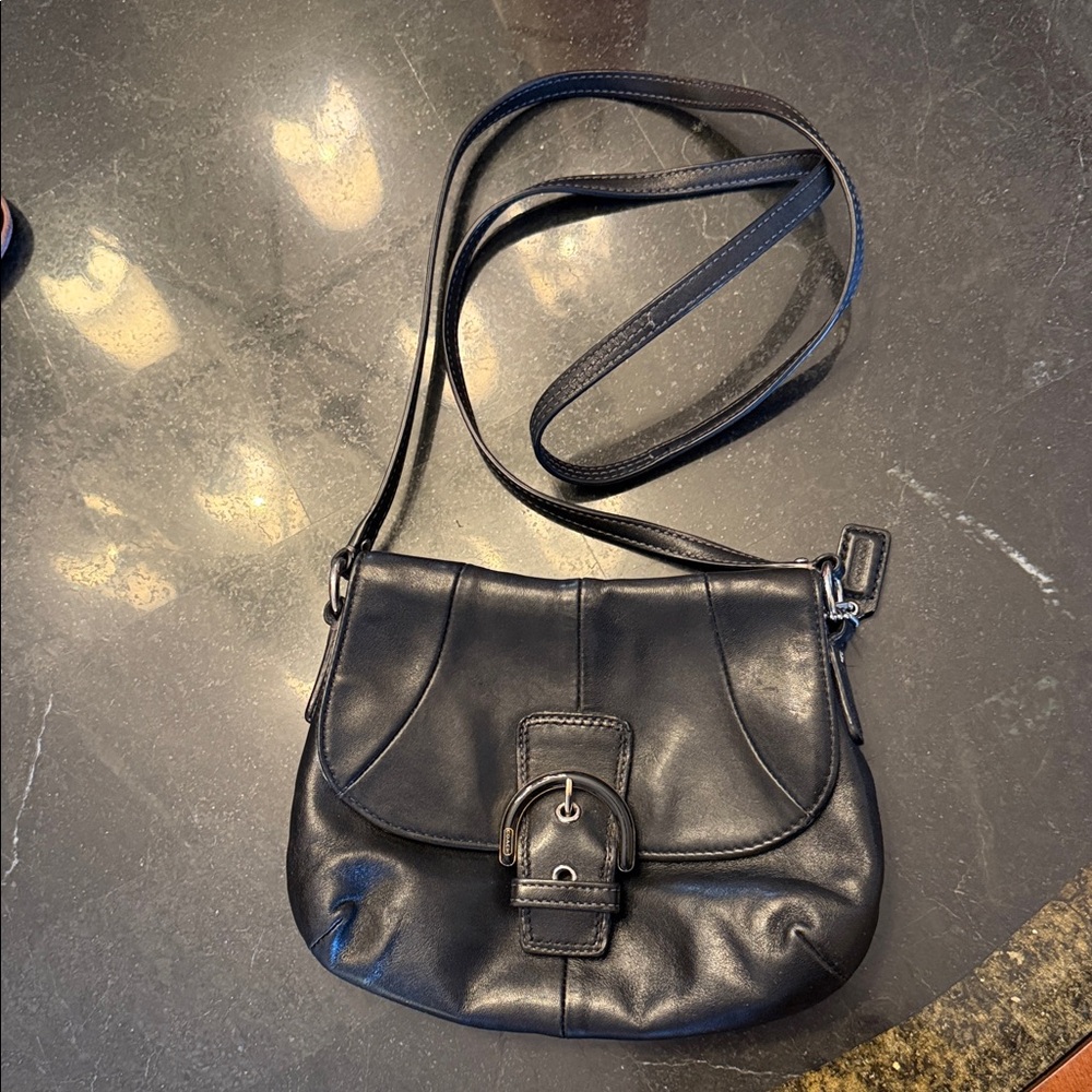 Vintage Coach Black Leather Crossbody Bag